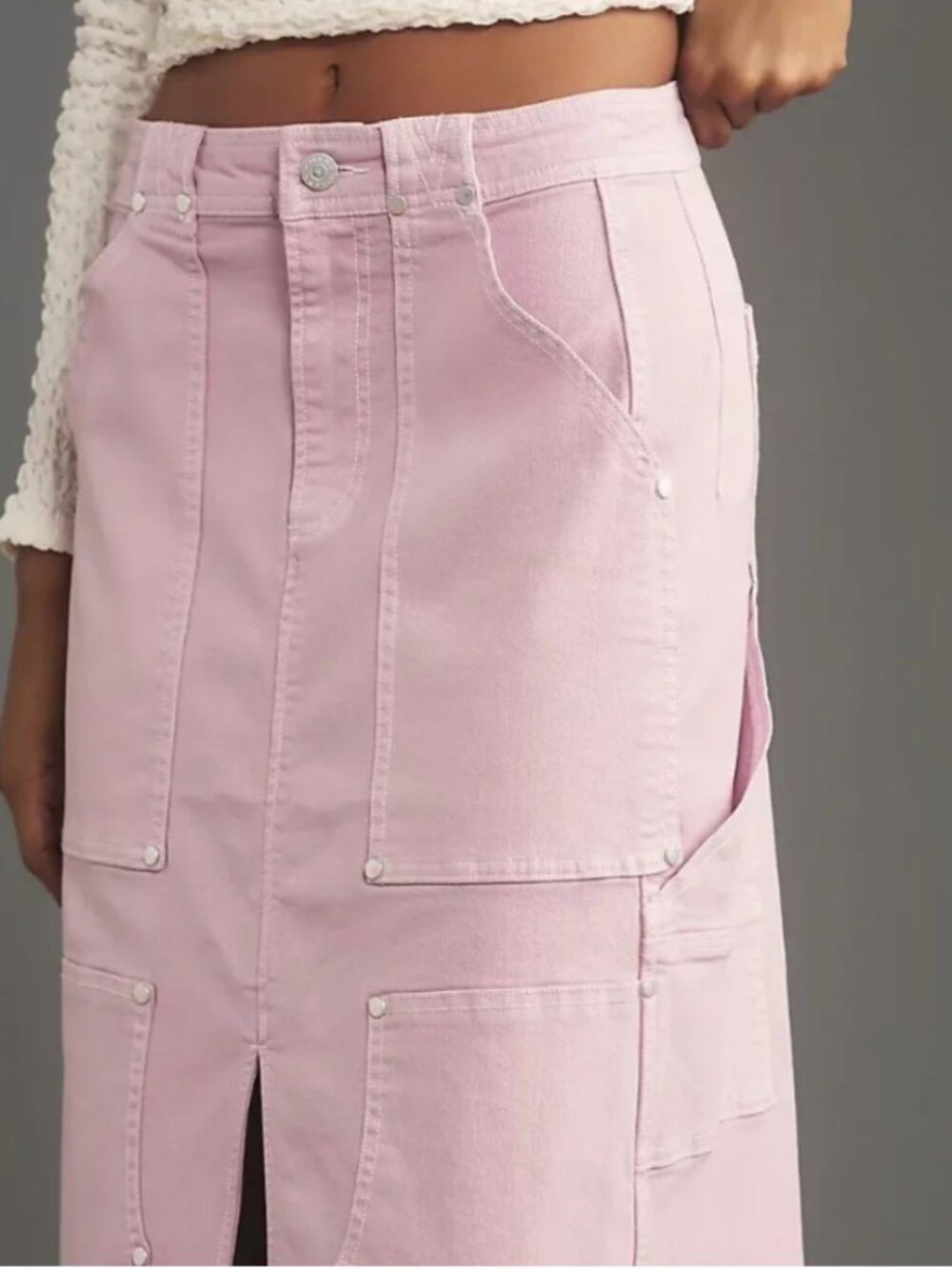 Anthropologie Pilcro Denim Carpenter Maxi Skirt Lilac Size 6 - Picture 3 of 10
